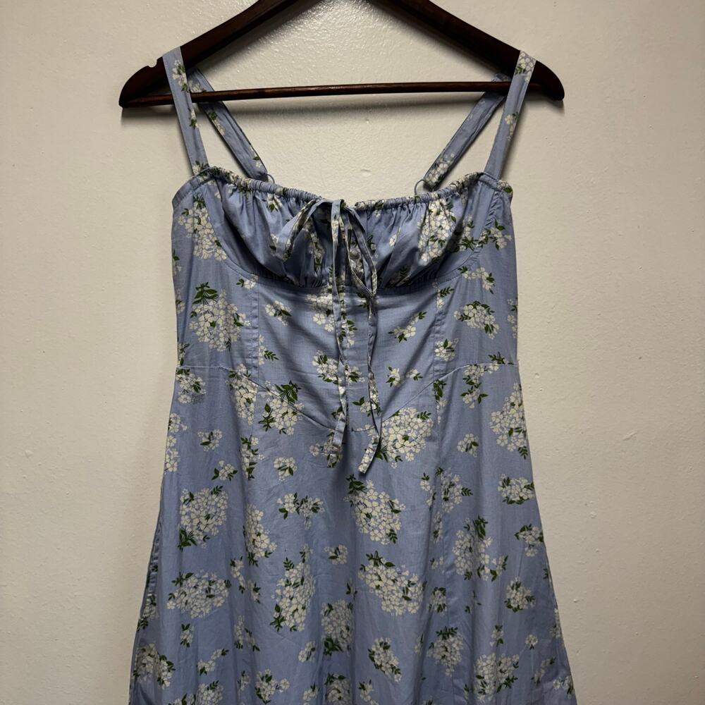 Sim & Sam Floral Maxi Empire Waist Dress M Blue Cotton Sundress Cottagecore Y2K - Picture 2 of 14